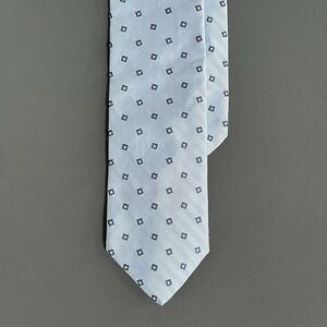 BROOKS BROTHERS Metallic Blue with Navy blue square‎ design 100% Silk Neck Tie